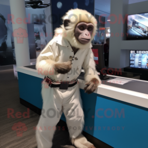 White Capuchin Monkey mascot costume character dressed with a Trousers and Bracelet watches