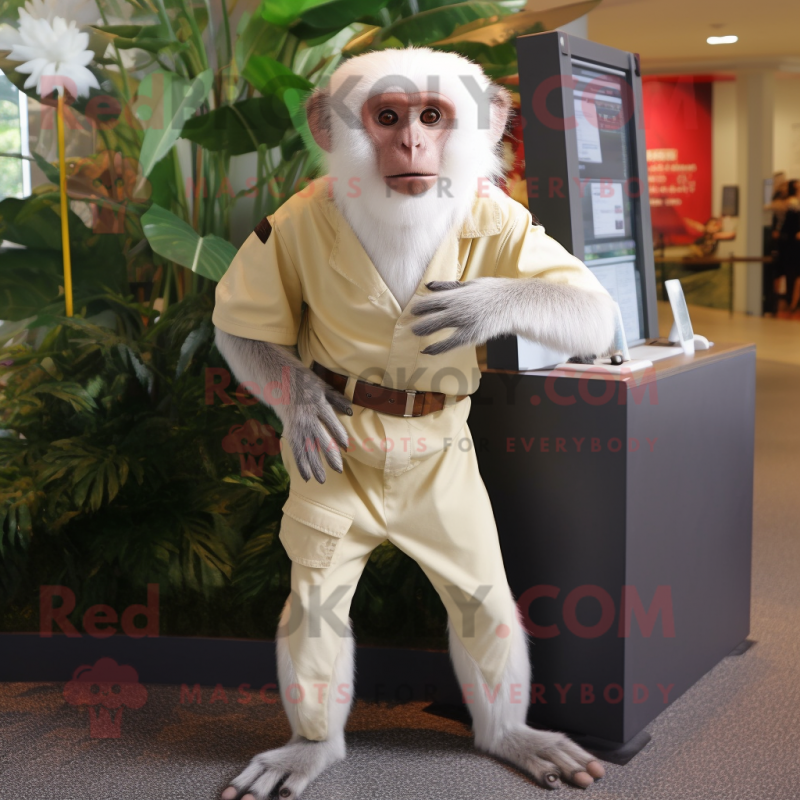 White Capuchin Monkey mascot costume character dressed with a Trousers and Bracelet watches