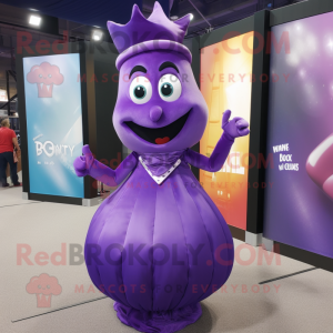 Purple Hourglass mascot costume character dressed with a Ball Gown and Ties