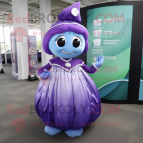 Purple Hourglass mascot costume character dressed with a Ball Gown and Ties