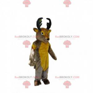 Mascotte de cerf gris et jaune avec de grands bois -