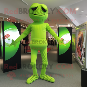 Lime Green Acrobat mascot costume character dressed with a T-Shirt and Anklets