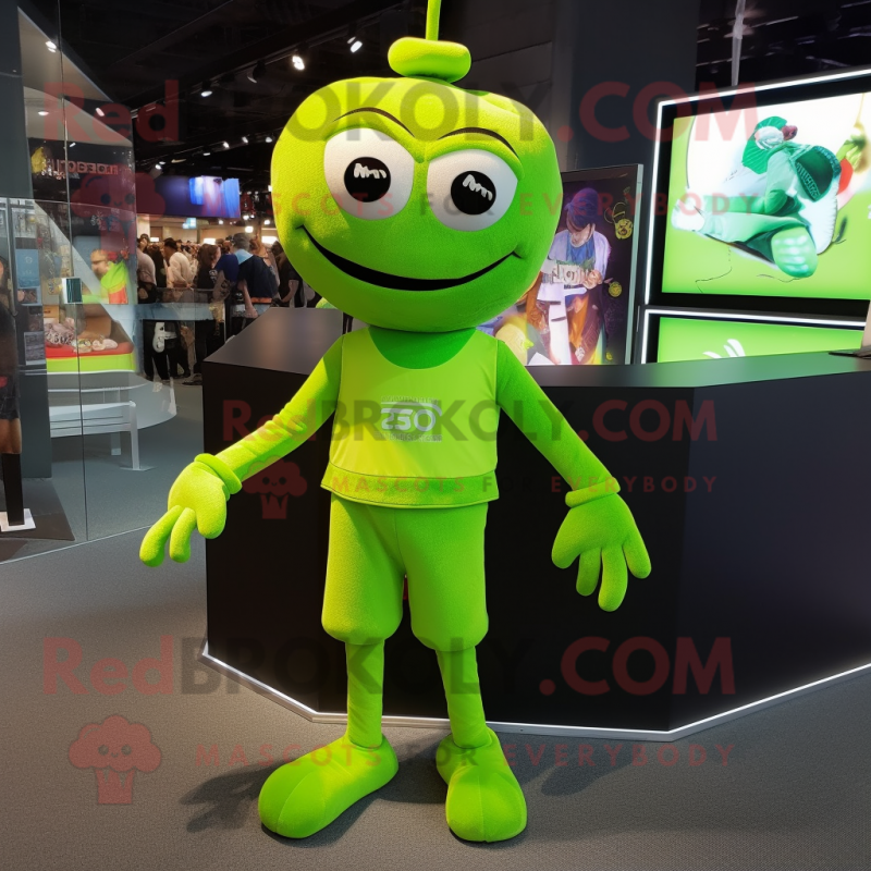 Lime Green Acrobat mascot costume character dressed with a T-Shirt and Anklets