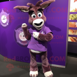 Purple Donkey mascot costume character dressed with a Wrap Dress and Bracelet watches