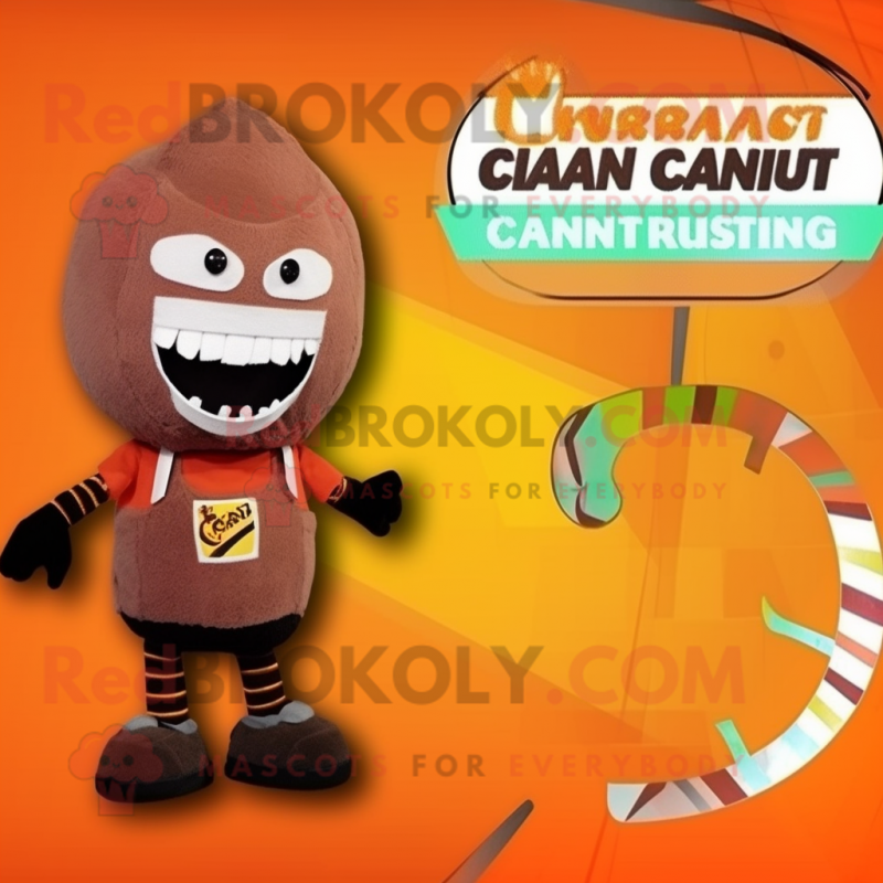 Rust Candy mascot costume character dressed with a Bikini and Suspenders