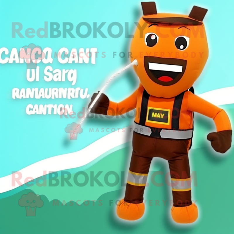 Rust Candy mascot costume character dressed with a Bikini and Suspenders