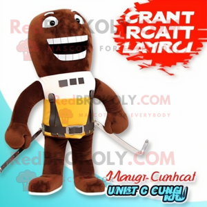 Rust Candy mascot costume character dressed with a Bikini and Suspenders