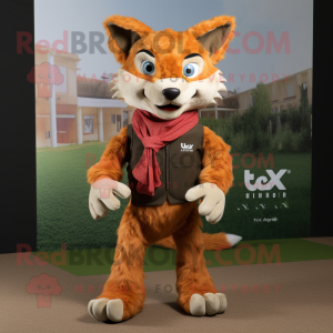 Rust Lynx mascot costume character dressed with a Trousers and Scarf clips