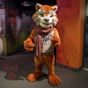 Rust Lynx mascot costume character dressed with a Trousers and Scarf clips