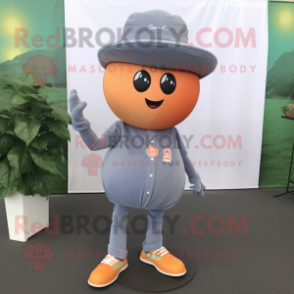 Gray Grapefruit mascot costume character dressed with a Polo Shirt and Shoe clips