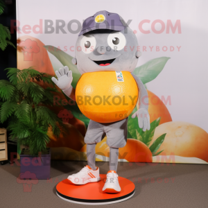 Gray Grapefruit mascot costume character dressed with a Polo Shirt and Shoe clips