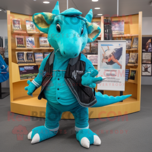 Turquoise Armadillo mascot costume character dressed with a Bootcut Jeans and Wallets