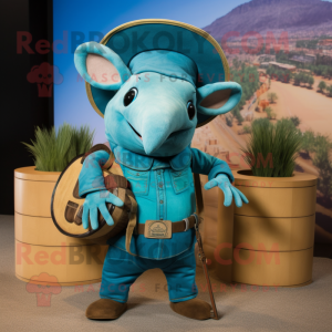 Turquoise Armadillo mascot costume character dressed with a Bootcut Jeans and Wallets