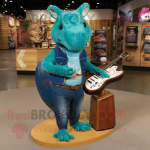 Turquoise Armadillo mascot costume character dressed with a Bootcut Jeans and Wallets