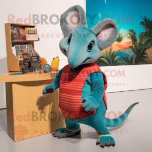 Turquoise Armadillo mascot costume character dressed with a Bootcut Jeans and Wallets