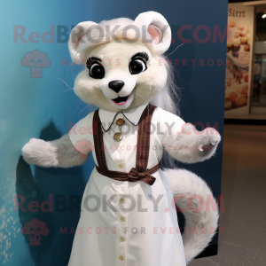 White Weasel mascot costume character dressed with a Blouse and Hair clips