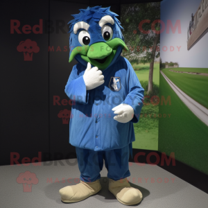 Forest Green Blue Jay mascot costume character dressed with a Hoodie and Cummerbunds