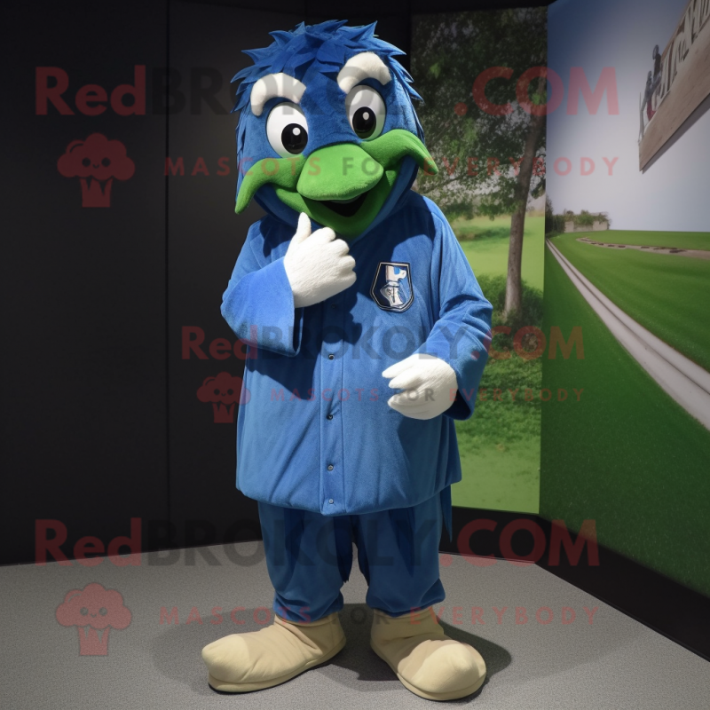 Forest Green Blue Jay mascot costume character dressed with a Hoodie and Cummerbunds Forest Green Blue Jay mascot costume character dressed with a Hoodie and Cummerbunds