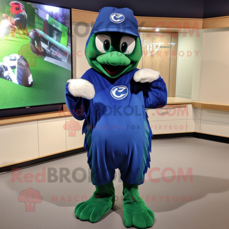 Forest Green Blue Jay mascot costume character dressed with a Hoodie and Cummerbunds Forest Green Blue Jay mascot costume character dressed with a Hoodie and Cummerbunds