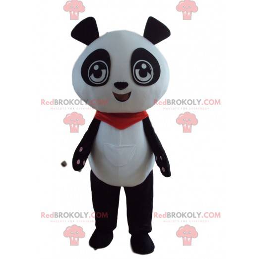 Mascotte del panda in bianco e nero con una bandana rossa -
