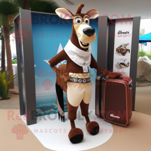 Beige Okapi mascot costume character dressed with a Board Shorts and Briefcases