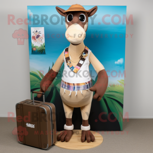 Beige Okapi mascot costume character dressed with a Board Shorts and Briefcases