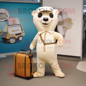 Tan Ermine mascot costume character dressed with a Jumpsuit and Briefcases