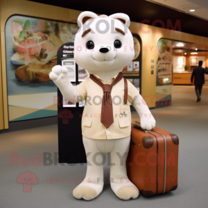 Tan Ermine mascot costume character dressed with a Jumpsuit and Briefcases