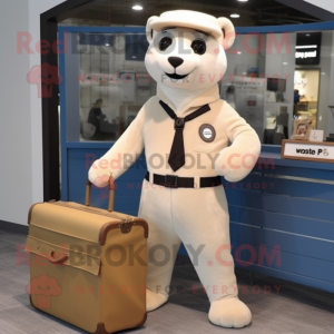 Tan Ermine mascot costume character dressed with a Jumpsuit and Briefcases