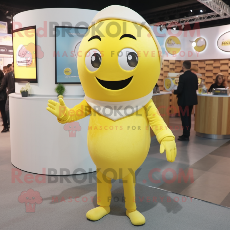 Lemon Yellow Gyro mascot costume character dressed with a Suit Pants and Mittens Lemon Yellow Gyro mascot costume character dressed with a Suit Pants and Mittens