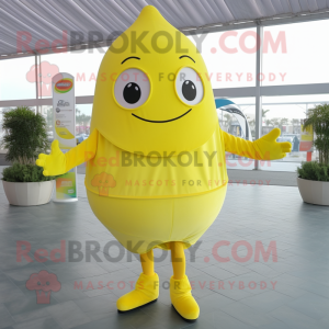 Lemon Yellow Gyro mascot costume character dressed with a Suit Pants and Mittens