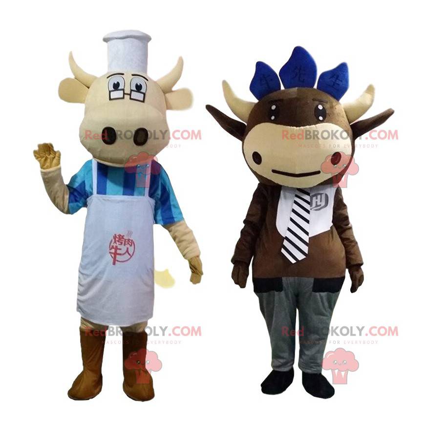 2 dressed cow mascots, farm costumes - Redbrokoly.com