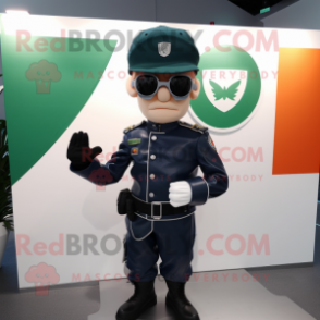Navy Irish Flag mascot costume character dressed with a Moto Jacket and Reading glasses