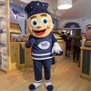 Navy Fish And Chips mascot costume character dressed with a Sweater and Ties