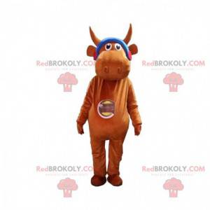 Brown cow mascot with headphones, bull costume - Redbrokoly.com