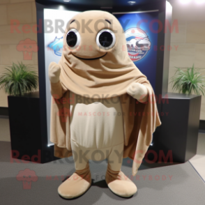 Tan Stingray mascot costume character dressed with a Sweatshirt and Scarves