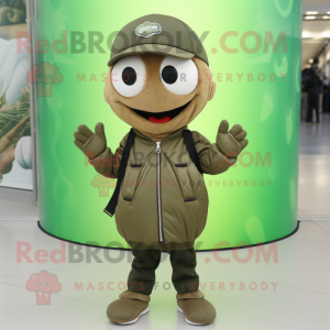 Olive But mascot costume character dressed with a Leather Jacket and Beanies