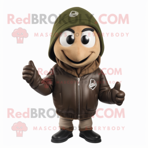 Olive But mascot costume character dressed with a Leather Jacket and Beanies