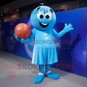 Cyan Handball Ball mascot costume character dressed with a Empire Waist Dress and Ties