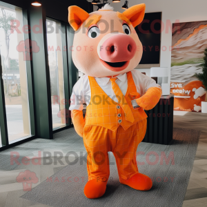 Orange Pig maskot kostume...