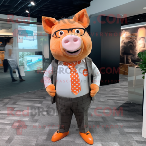 Orange Pig maskot kostume...