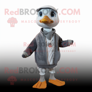 Gray Gosling mascot costume character dressed with a V-Neck Tee and Scarves