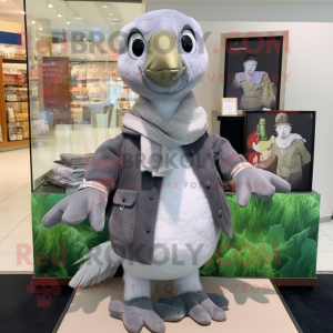 Gray Gosling mascot costume character dressed with a V-Neck Tee and Scarves