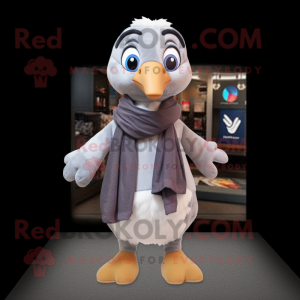 Gray Gosling mascot costume character dressed with a V-Neck Tee and Scarves