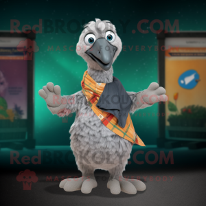 Gray Gosling mascot costume character dressed with a V-Neck Tee and Scarves