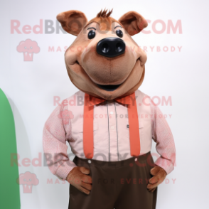 Brown Sow mascot costume character dressed with a Dress Shirt and Cummerbunds