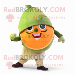 Olive Grapefruit mascot costume character dressed with a Chinos and Wraps