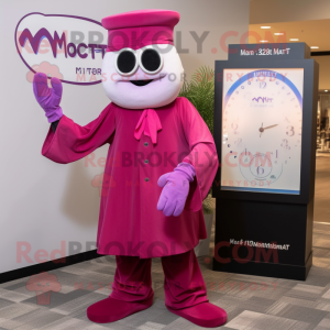 Magenta Hourglass mascot costume character dressed with a Dress Shirt and Mittens