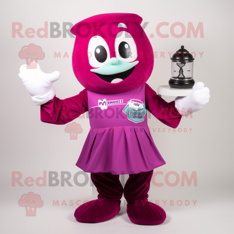 Magenta Hourglass mascot costume character dressed with a Dress Shirt and Mittens