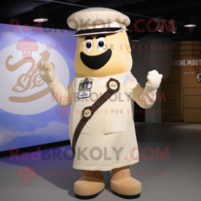 Cream Steak mascot costume character dressed with a Vest and Berets